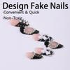 24pcs Press On Nails Almond With 3D Bow Pearl Rhinestone Design Black Medium French Tip Fake Nails Love Line Design Full Coverage Acrylic False Nails for Women DIY Cool Style Manicure Decoration view 2