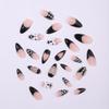 24pcs Press On Nails Almond With 3D Bow Pearl Rhinestone Design Black Medium French Tip Fake Nails Love Line Design Full Coverage Acrylic False Nails for Women DIY Cool Style Manicure Decoration view 4