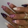 BQZQPAMZ 24Pcs Flower French Tip Press on Nails Purple Floral Medium Length Acrylic fake Nails Full Coverage Stick on Nails Artificial Fingernails for Women Spring Daily Manicure Supplies With Glue view 1