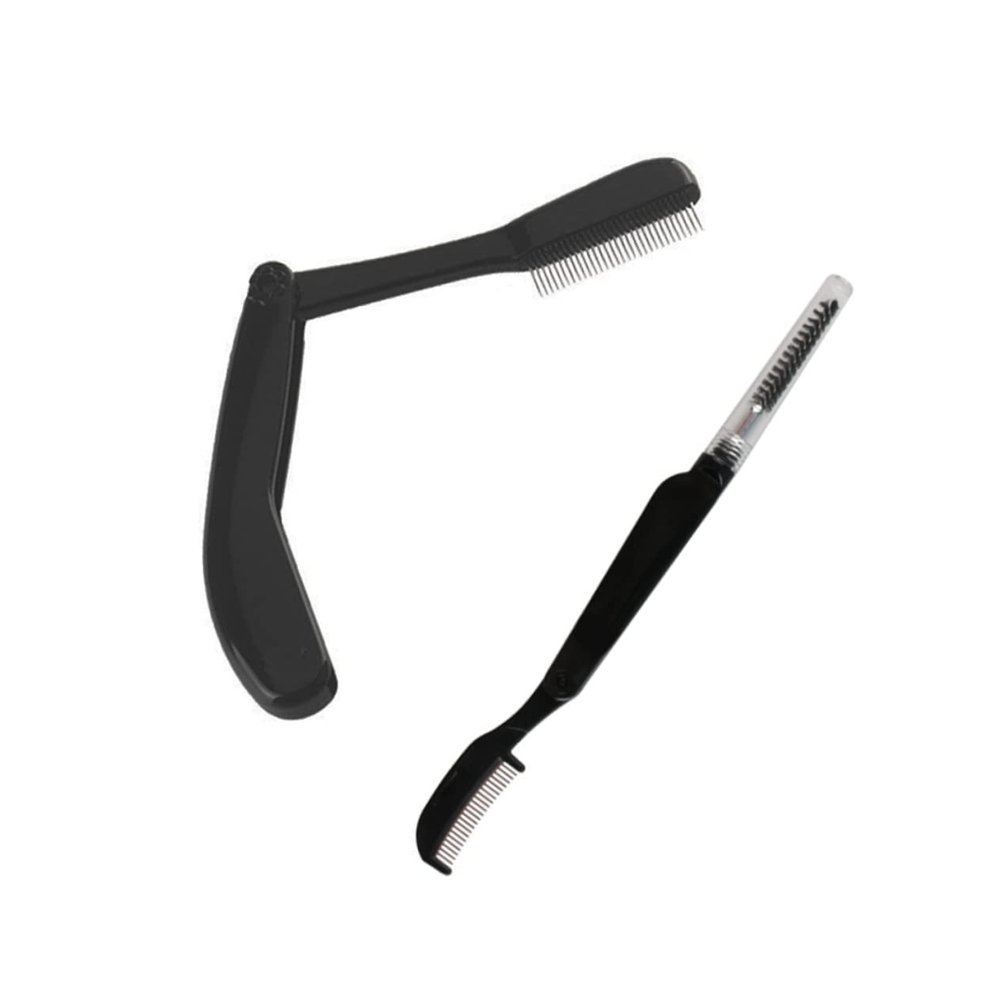 OATIPHO 2pcs Foldable Stainless Steel Eyebrow Comb Set Handle Eyebrow Grooming Tool for Makeup Travel-Friendly Design