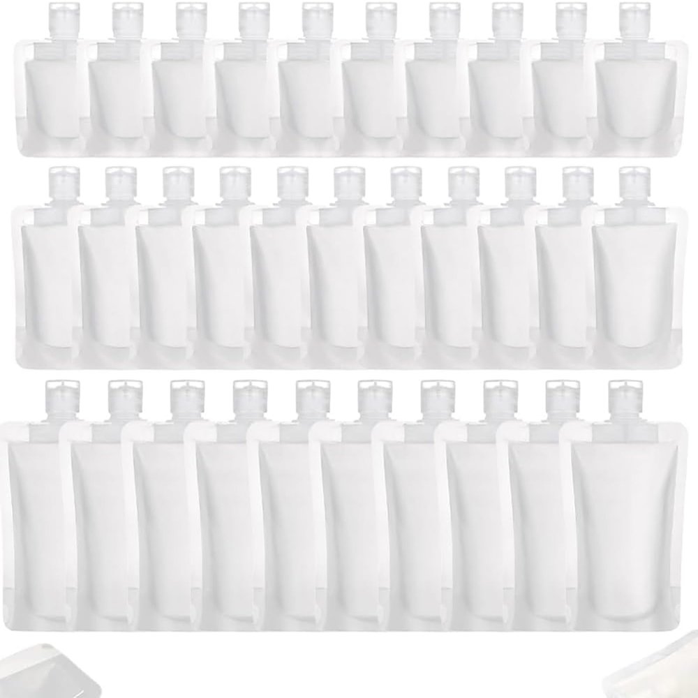 15PCS 0Portable Travel Fluid Makeup Packing Bag Travel Size, 2025 Portable Pouches for Toiletries, Refillable Travels Accessories for Shampoo Conditioner Lotion Soap Liquids (30PCS)