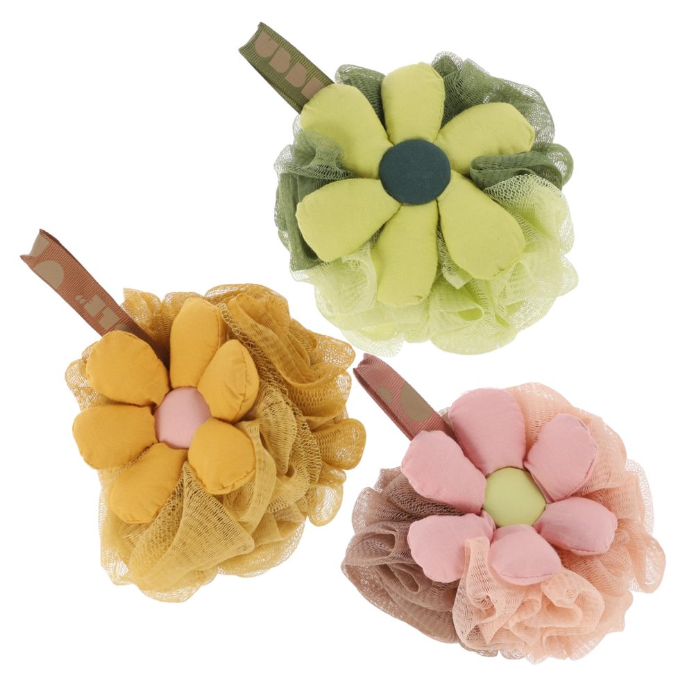 MUCKLILY 3pcs Body Shower Loofah Bath Flower Sponge Exfoliating Bath Ball Reusable Shower Scrubber for Women