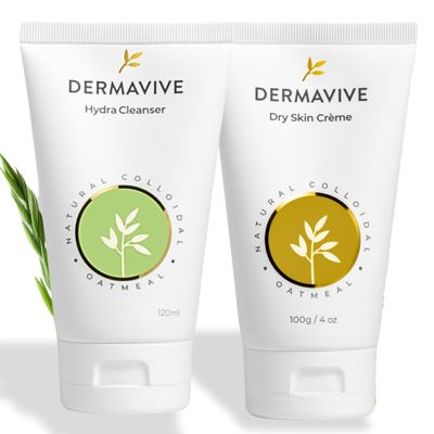 Dermavive Sensitive Skin Duo  Hydrating Facial Cleanser 120ml + Dry Skin Crme 100g | Soap-Free Gentle Cleanser & Fast-Absorbing Cream for Dry, Itchy, Sensitive Skin | With Oatmeal & Vitamin E