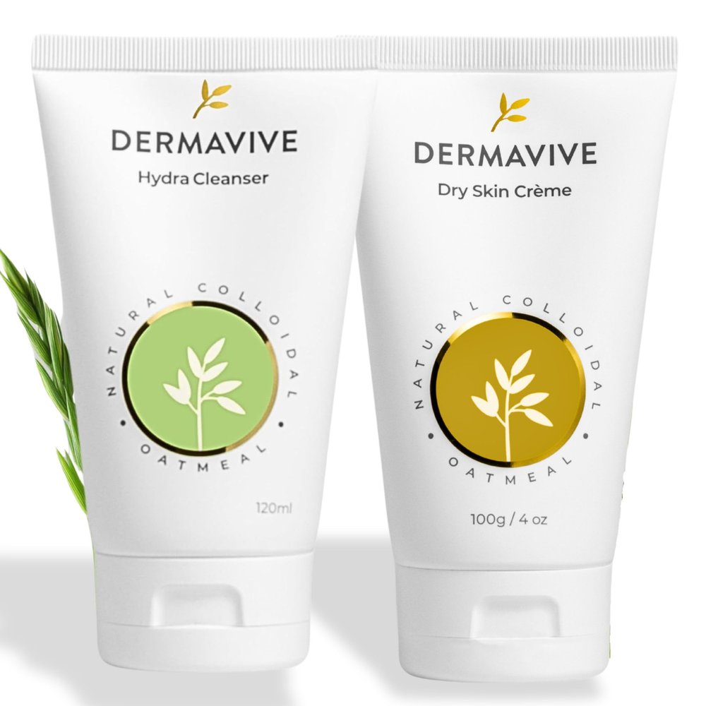 Dermavive Sensitive Skin Duo Hydrating Facial Cleanser 120ml + Dry Skin Crme 100g | Soap-Free Gentle Cleanser & Fast-Absorbing Cream for Dry, Itchy, Sensitive Skin | With Oatmeal & Vitamin E