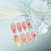 BQZQPAMZ 24Pcs Pink Flower Medium Almond False Nails Yellow French Tip Press on Nails With Flat Rhinestones Glossy Floral Full Cover Acrylic Nails for Women DIY Spring Nail Art Supplies view 4
