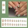 BQZQPAMZ 24Pcs Green French Almond Fake Nails Gold Flower Press on Nails Short Almond Spring Glitter Press on Fingernails Full Coverage Acrylic Nails for Women Spring Manicure Decoration view 2