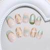 BQZQPAMZ 24Pcs Green French Almond Fake Nails Gold Flower Press on Nails Short Almond Spring Glitter Press on Fingernails Full Coverage Acrylic Nails for Women Spring Manicure Decoration view 4