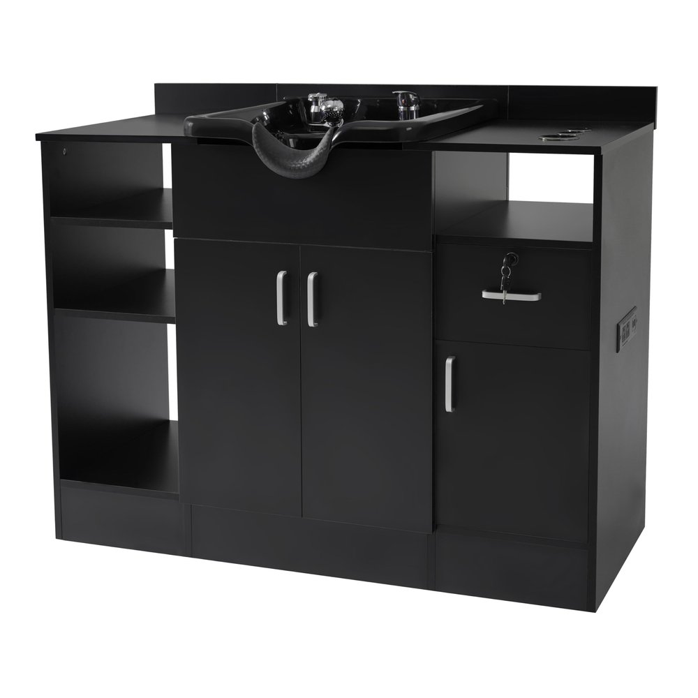 CIATRE Multifunctional Shampoo Backwash Station for Salons - Classic & Modern Design, ABS Bowl, Storage, Outlets & USB, Black