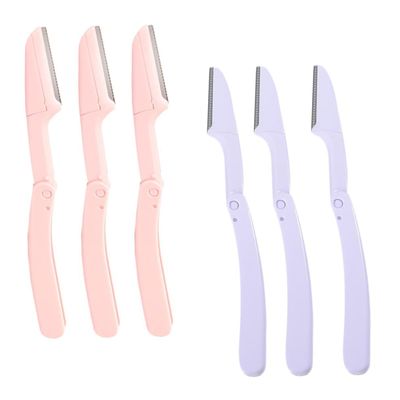 BIUDECO 6 Pcs Foldable Eyebrow Razor Set Stainless Steel Beauty Tool Kit for Precise Eyebrow Removal and Grooming Lightweight and Travel Friendly Pink Purple