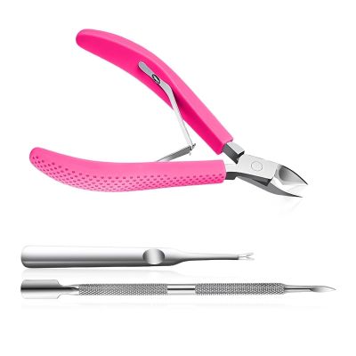 Criyar Fine Edge Cuticle Trimmer & Nippers, Scissors, Silicone Handle Nail Tools for Precise Removal, Durable Washable Cuticle Cutter & Remover & Pusher Nail Clippers (Rose+Pusher 1Set)