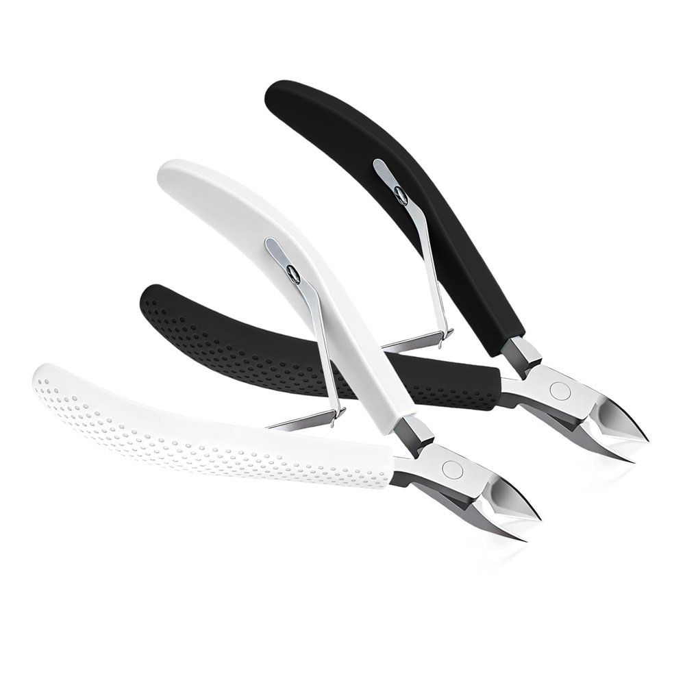 Criyar Fine Edge Cuticle Trimmer & Nippers, Scissors, Silicone Handle Carbon Steel Nail Tools for Precise Removal, Durable Washable Cuticle Cutter & Remover Nail Clippers (White/Black 2PCS)