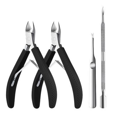 Criyar Whole Set Fine Edge Cuticle Trimmer & Nippers, Silicone Handle Carbon Steel Nail Tools for Precise Removal, Durable Washable Cuticle Cutter&Remover&Pusher Nail Clippers (Black 2PCS+Pusher)