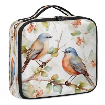 CURLYOOT Floral Bird Travel Makeup Train Case Cosmetic Bag Organizer Portable Storage Bag with Adjustable Dividers for Cosmetics Makeup Brushes Toiletry Jewelry