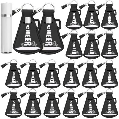 Swiffen 20 Pcs Cheerleading Gifts Lip Balm Holder with Tassel Keychains Set for Team Cheer Gifts Cheer Party Favors(White)