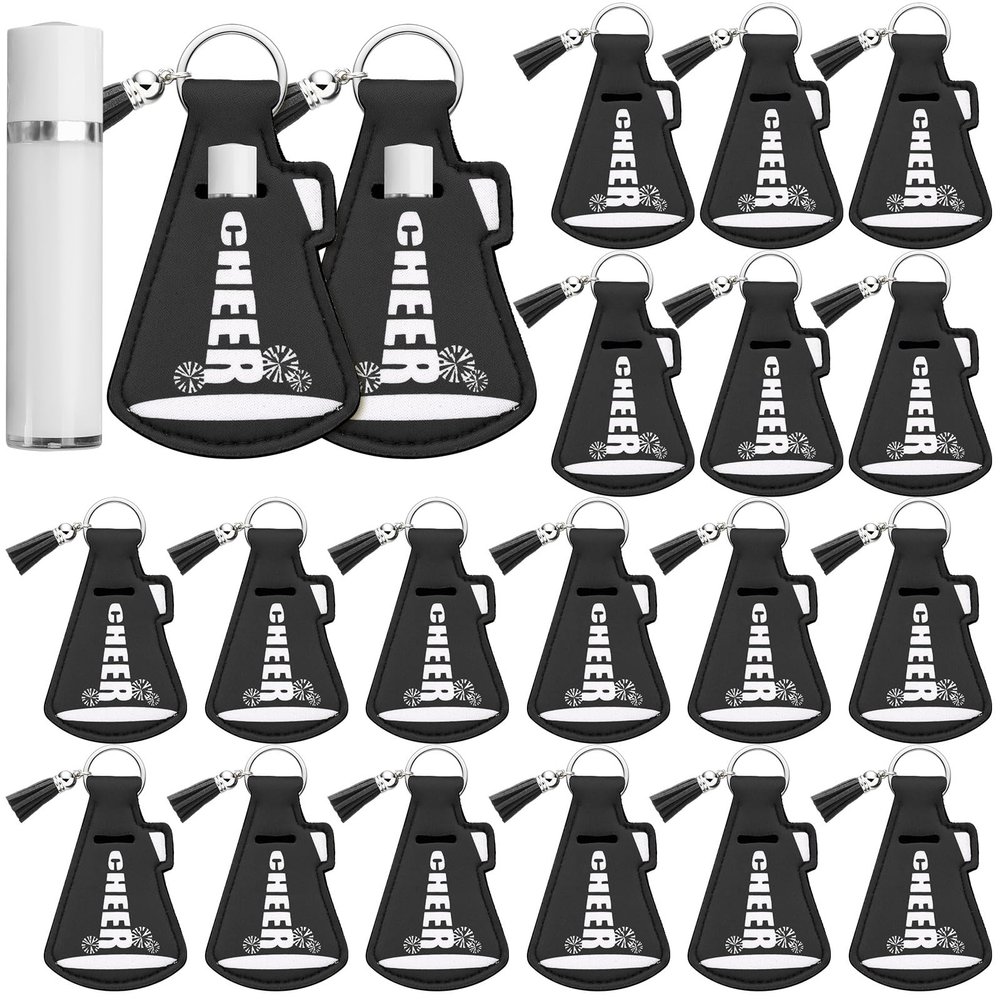 Swiffen 20 Pcs Cheerleading Gifts Lip Balm Holder with Tassel Keychains Set for Team Cheer Gifts Cheer Party Favors(White)