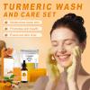 Turmeric Wash and Care 4 Piece Set,Turmeric Skincare Set: Turmeric Facial Cleanser,Cleansing Pad,Soap bar & Essential Oil, Deep Cleansing for Face & Body view 2