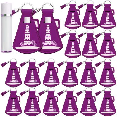 Swiffen 20 Pcs Cheerleading Gifts Lip Balm Holder with Tassel Keychains Set for Team Cheer Gifts School Cheer Party Favors(Purple)