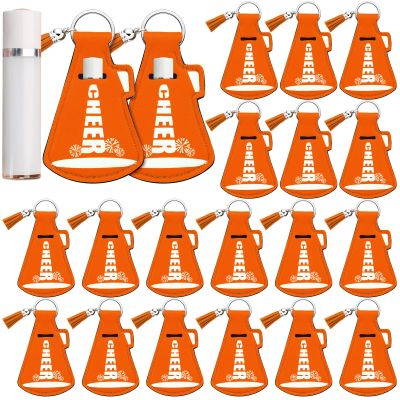 Swiffen 20 Pcs Cheerleading Gifts Lip Balm Holder with Tassel Keychains Set for Team Cheer Gifts School Cheer Party Favors(Orange)