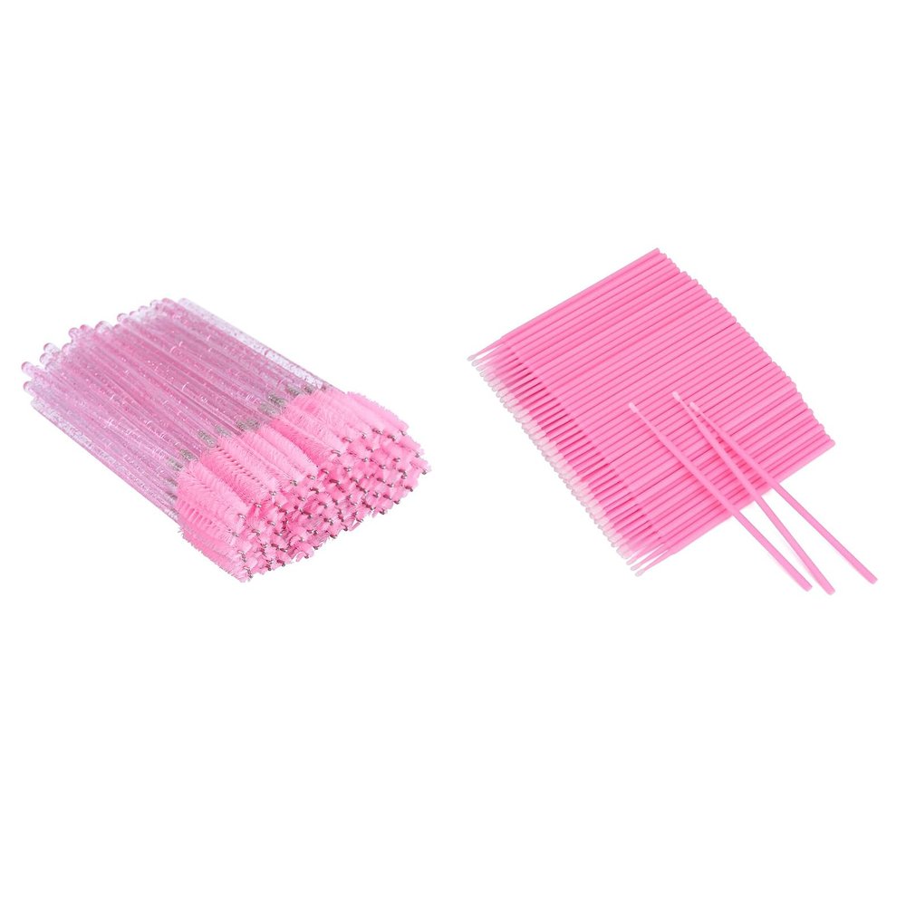G2PLUS 100PCS Eyelash Mascara Brushes, Disposable Lash Spoolies, 100pcs Cotton Swabs for Makeup, Pink Microswabs for Eyelash Extensions