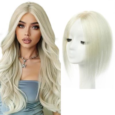 isheeny Hair Toppers For Women Real Human Hair White Highlight Black 12Inch Human Hair Topper for Women, 2 Clips Secure Hold, Realistic Artificial-Base Scalp For Changing Your Look