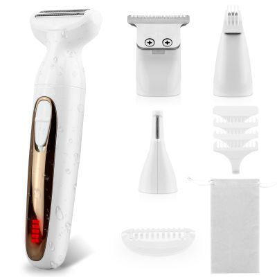 Electric Body Hair Trimmer & Shaver, 4-in-1 Pubic Trimmer for Men & Bikini Trimmer for Women, IPX7 Waterproof Cordless Electric Razor, Rechargeable Men's Grooming Kit, Ideal Gift for Men and Women