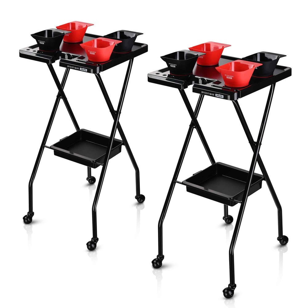 BYOOTIQUE Folding Salon Tray on Wheels w/Drawer 2 Pack