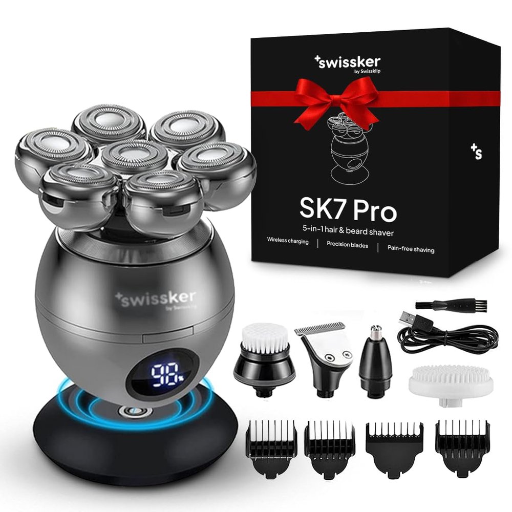 Swissker by Swissklip SK7 PRO 5 in 1 Hair & Beard Shaver for Men, Head Shavers for Bald Men with Wireless Charger