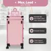 sjcdicnj Portable Rolling Manicure Table for Nail Teach, Foldable Traveling Nail Desk w/Storage, Mobile Nail Table w Adjust Light 3 Drawers Storage, Makeup Train Case Cosmetic Trolley (Pink) view 2