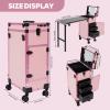 sjcdicnj Portable Rolling Manicure Table for Nail Teach, Foldable Traveling Nail Desk w/Storage, Mobile Nail Table w Adjust Light 3 Drawers Storage, Makeup Train Case Cosmetic Trolley (Pink) view 3