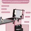 sjcdicnj Portable Rolling Manicure Table for Nail Teach, Foldable Traveling Nail Desk w/Storage, Mobile Nail Table w Adjust Light 3 Drawers Storage, Makeup Train Case Cosmetic Trolley (Pink) view 4