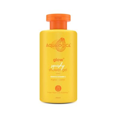 Aqua-logica Body Wash Glow plus Squishy Shower Gel | Papaya and Vitamin C | For Dry, Oily, Glowing and Hydrated Skin | For Men and Women 250ml.