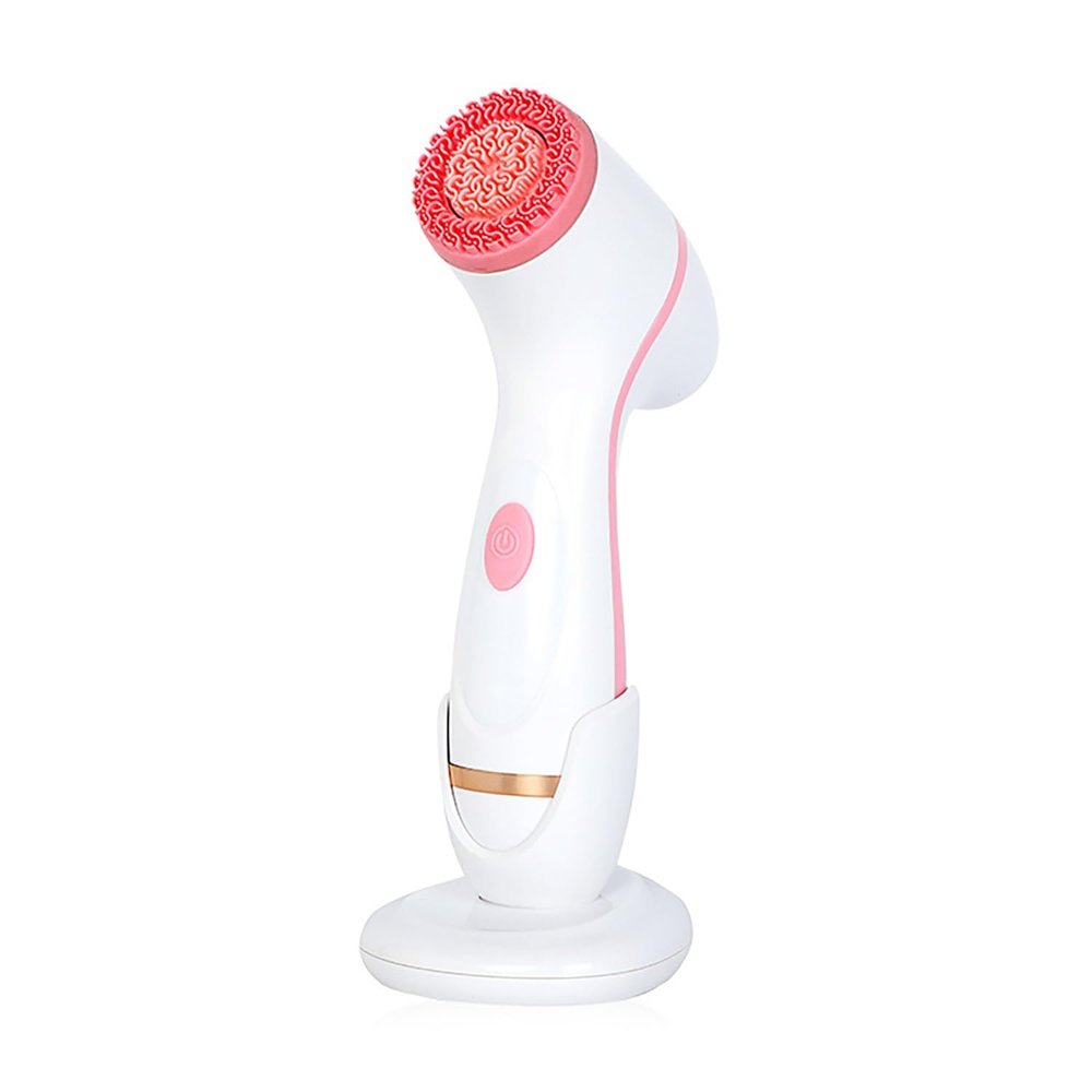 3-in-1 Electric Facial Cleansing Brush, Waterproof Silicone Sonic Face Scrubber with Rotating Brush Heads, Deep Cleaning, Exfoliating & Massage for Women and Men(Pink)