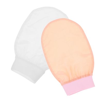 Beavorty 2pcs Faux Silk Bath Towel Exfoliating Mitts for Shower Body Scrub Pink White for Women Men
