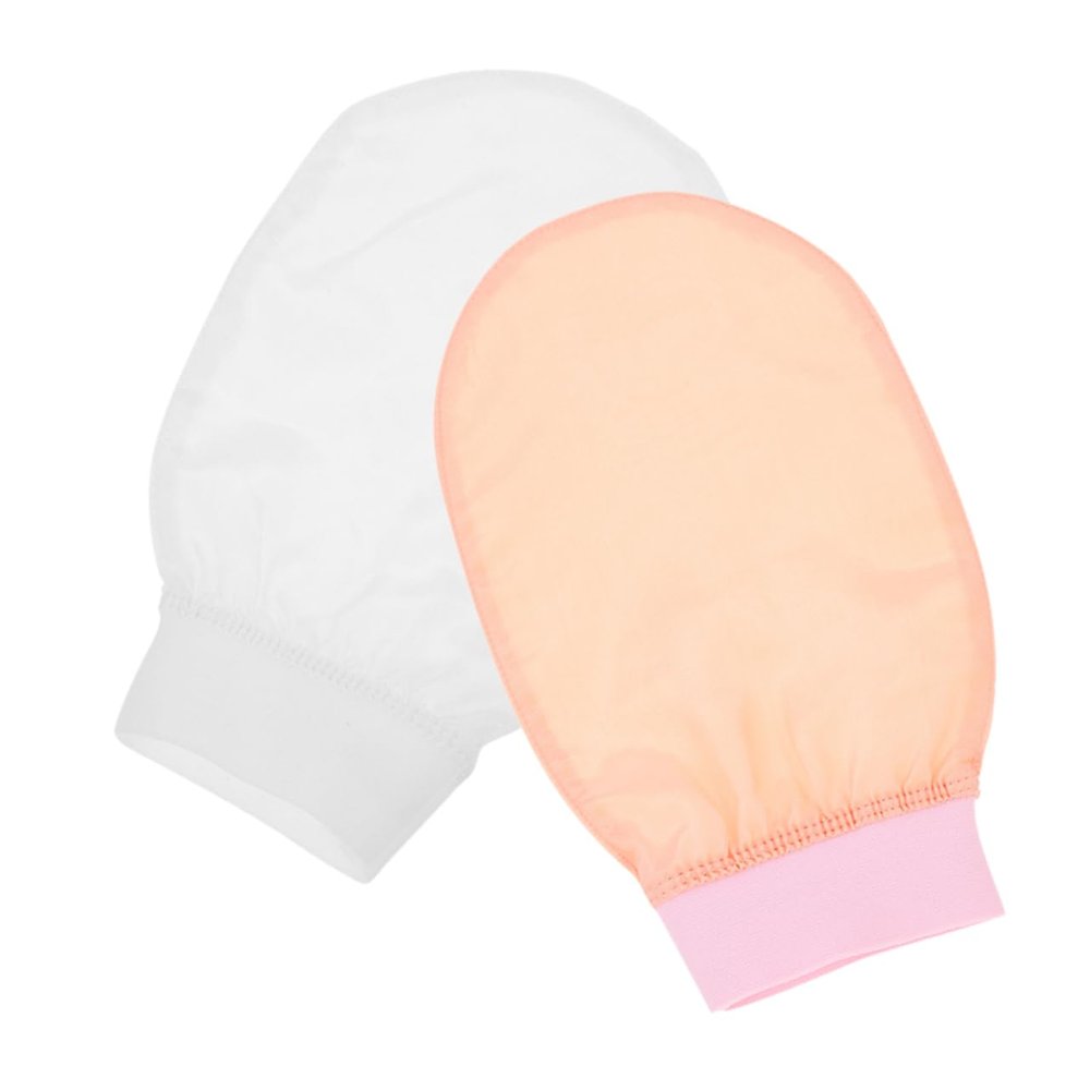 Beavorty 2pcs Faux Silk Bath Towel Exfoliating Mitts for Shower Body Scrub Pink White for Women Men