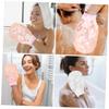 Beavorty 2pcs Faux Silk Bath Towel Exfoliating Mitts for Shower Body Scrub Pink White for Women Men view 2