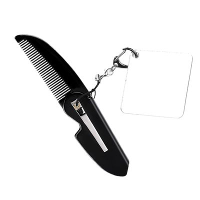 Healvian Portable Foldable Comb Keychain Set Acrylic Mirror Travel Folding Pocket Comb for Men Beard Fine Teeth Compact Size for Grooming Go