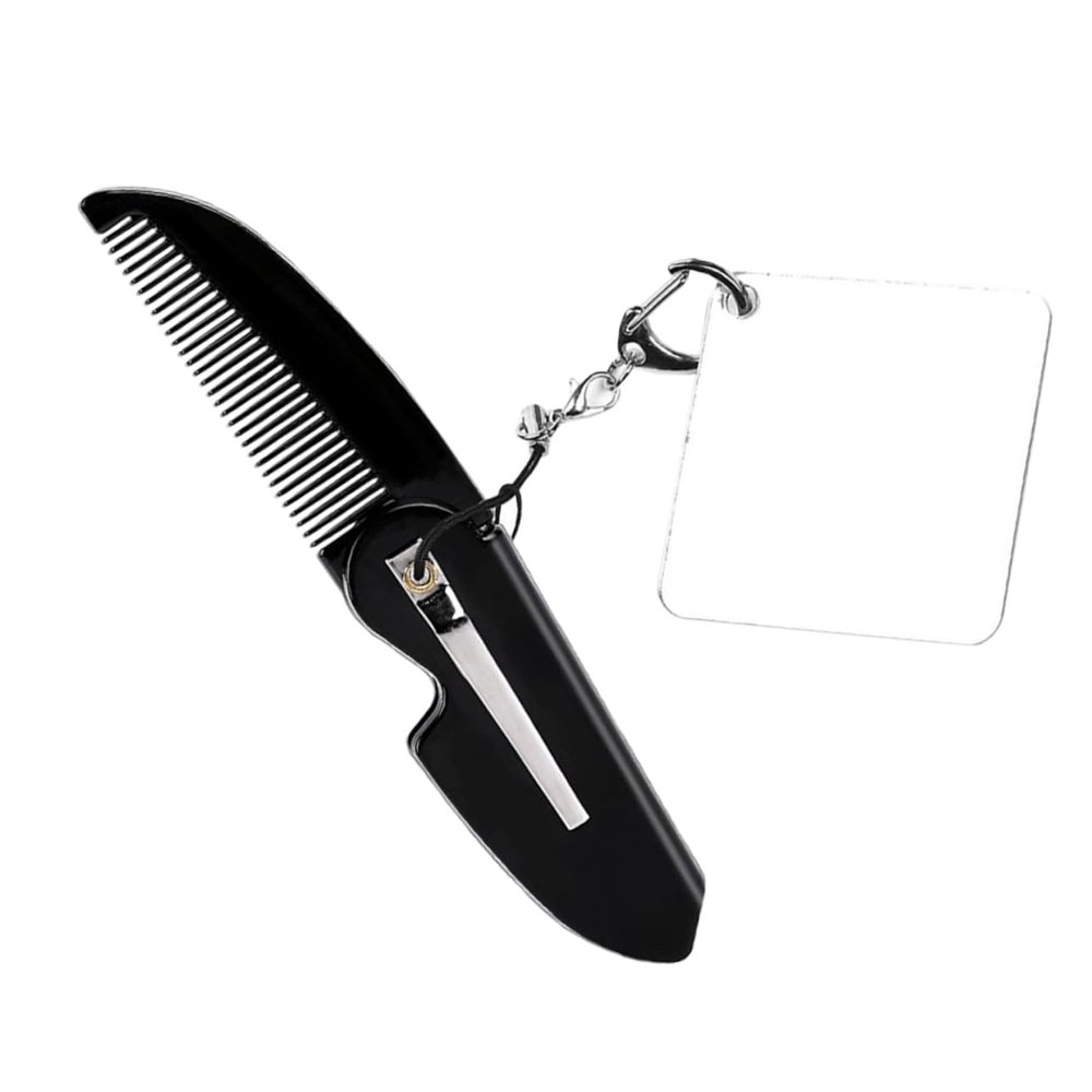Healvian Portable Foldable Comb Keychain Set Acrylic Mirror Travel Folding Pocket Comb for Men Beard Fine Teeth Compact Size for Grooming Go