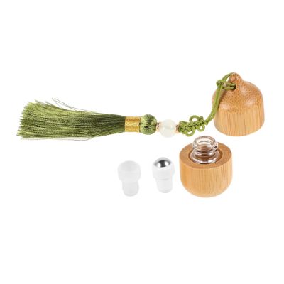 Bamboo Roller Bottle with Tassel Keychain 1ml Glass Refillable