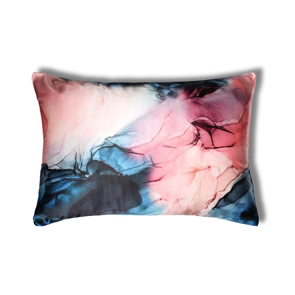 100% Pure Mulberry Silk Pillowcase  Handmade in USA  22 Momme Printed Silk Cover for Hair & Skin  Anti-Frizz, Anti-Aging, Envelope Closure  For Women & Men (Blush & Blue TD, Standard)