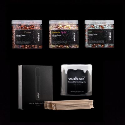 Wakse Dessert Collection Hard Wax Kit, 3 Dessert Scented Hard Wax with Melting Pot and Applicators, Stripless