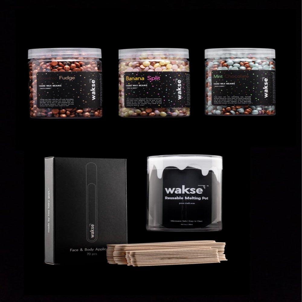 Wakse Dessert Collection Hard Wax Kit, 3 Dessert Scented Hard Wax with Melting Pot and Applicators, Stripless