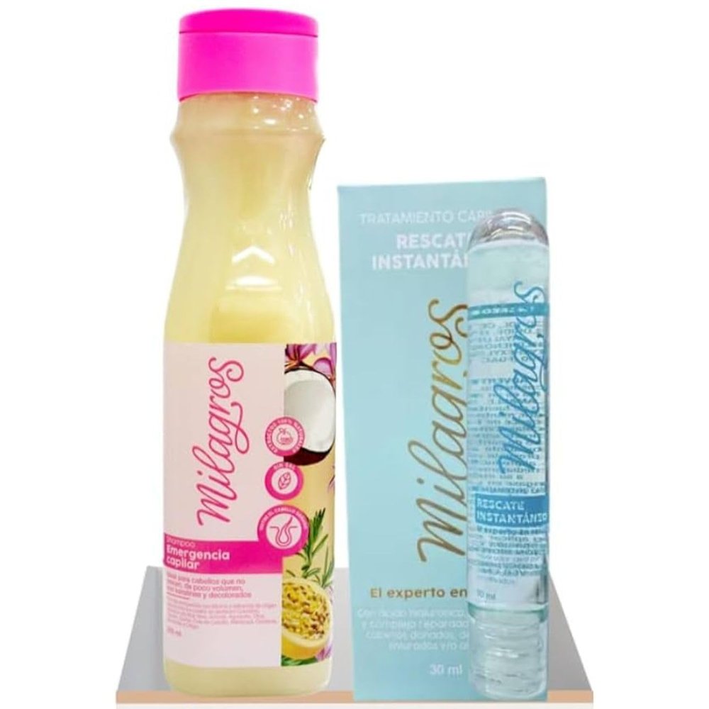 2 pack Emergencia Capilar Milagro Shampoo 15.2 oz + ampolla rescate instantaneo | Ideal for daily washing natural hair care | shampoo milagro tratamiento colombia