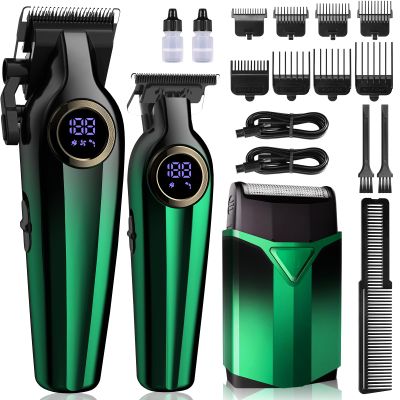 BILLAR Hair Clippers for Men with Beard Trimmer, Professional Clippers & Beard Trimmers Set, Electric Razor Shavers for Men, Cordless Mens Grooming Kit for Nose, Face, Hair (Green)