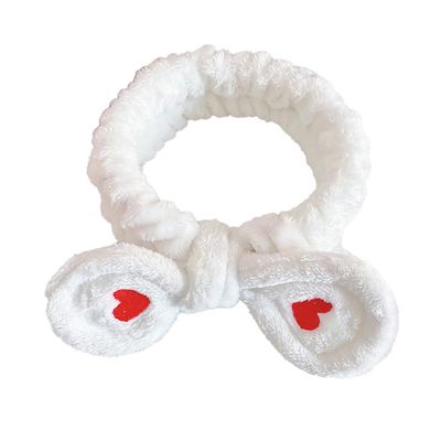 2 Pcs Spa Headband and Set,Heart Knotted Soft Fuzzy Elastic Headband for Washing Face Makeup Hairband Shower (White)