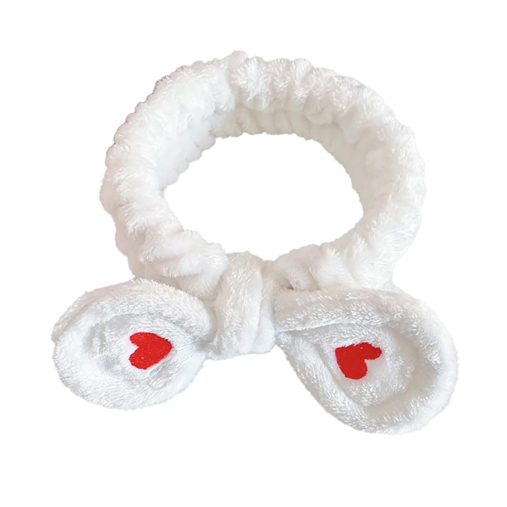 2 Pcs Spa Headband and Set,Heart Knotted Soft Fuzzy Elastic Headband for Washing Face Makeup Hairband Shower (White)
