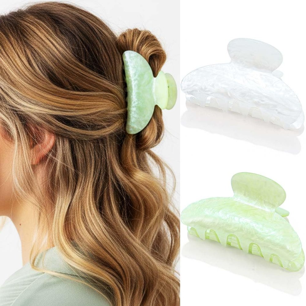 Fashey Acrylic Claw Clip Green Hair Clips Cute Medium Hair Claws Hair Accessories for Women (light green+white)