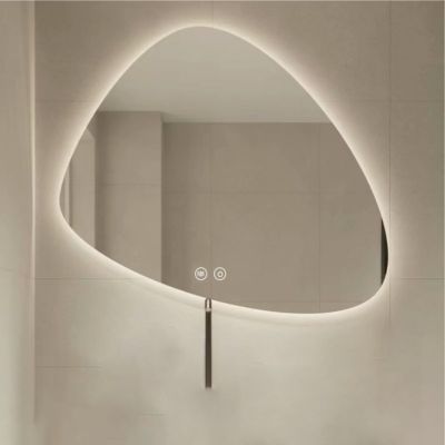 50 * 60cm Smart Defogging Shaped LED Bathroom Mirror, Irregular Silver Mirror with Light, Tri Colour Light Adjustable Explosion Proof Make Up Mirror(70 * 80cm)