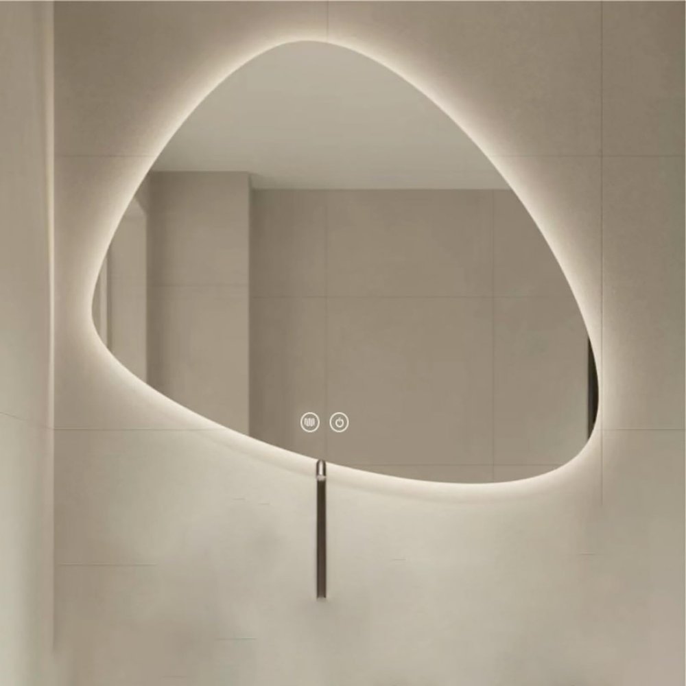 50 * 60cm Smart Defogging Shaped LED Bathroom Mirror, Irregular Silver Mirror with Light, Tri Colour Light Adjustable Explosion Proof Make Up Mirror(70 * 80cm)