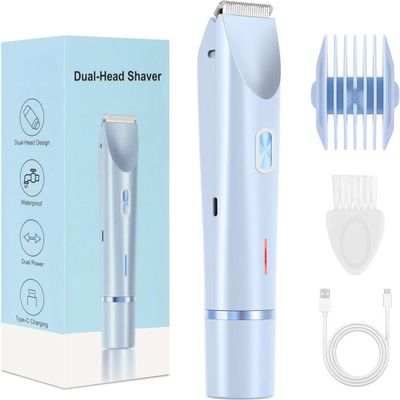 Deedlite 2-in-1 Women's Body & Facial Trimmer  Cordless Electric Razor for Bikini Line, Legs & Face, Waterproof Design, USB-C Rechargeable for Wet/Dry Use (Blue)