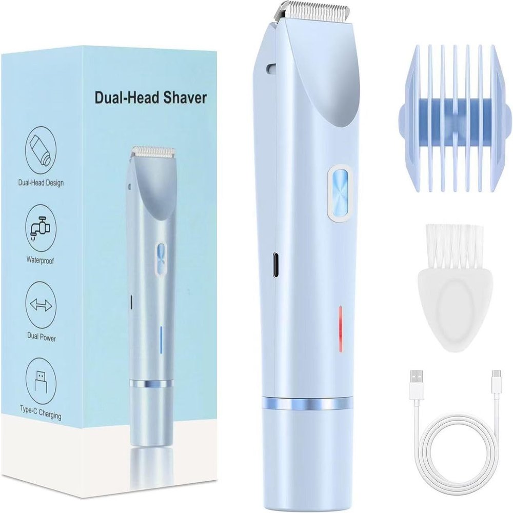 Deedlite 2-in-1 Women's Body & Facial Trimmer  Cordless Electric Razor for Bikini Line, Legs & Face, Waterproof Design, USB-C Rechargeable for Wet/Dry Use (Blue)